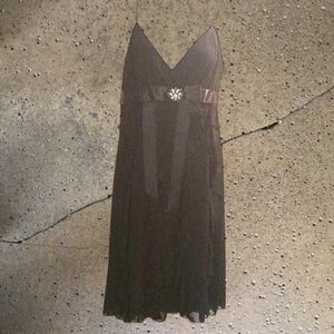Scarlett Brooch Bow Empire Waist Ruffled Black Dress Size 8